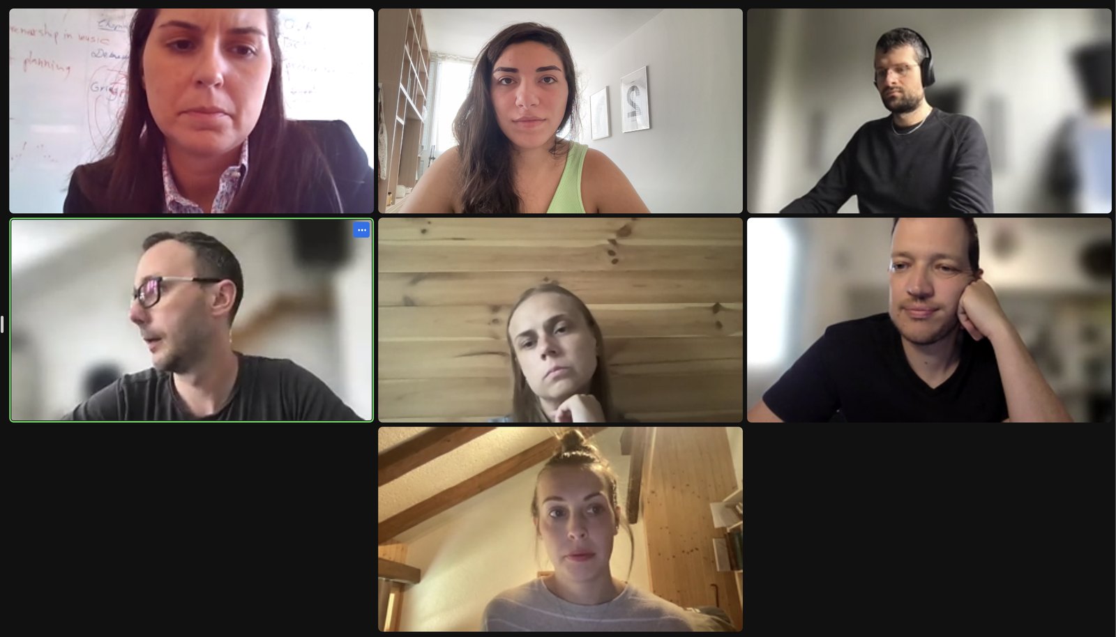 The Classeek team on a video call: seven people in a daily stand-up.